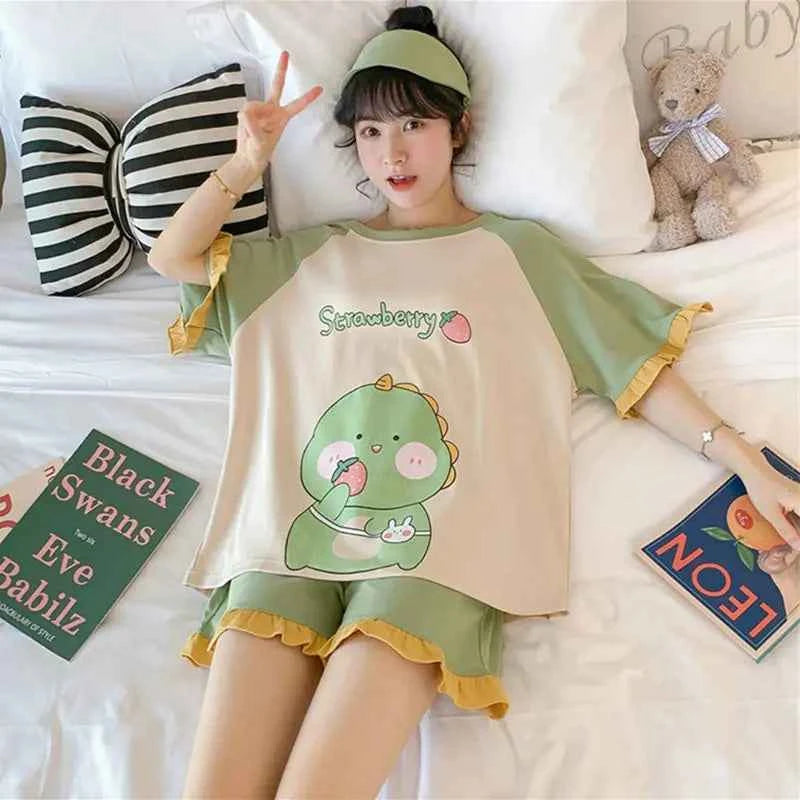 Women's Clothing Two-Piece Pajamas Summer Short-Sleeved Thin Section Loose Version Of The Large Size Casual Comfortable Homewear