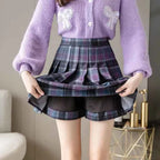 Autumn Woolen Pleated Skirts Women High Waist Dress JK