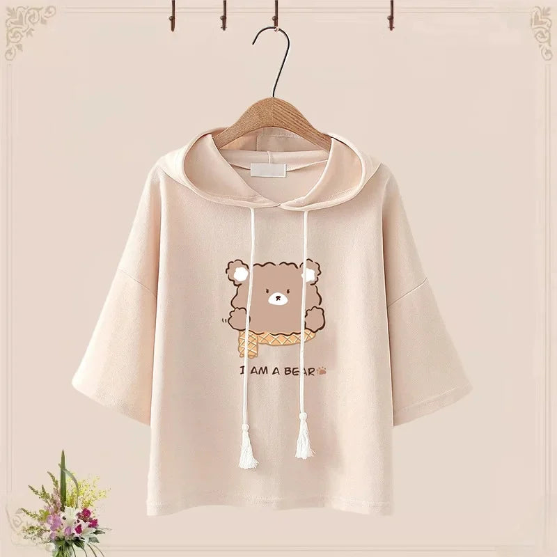 Summer Short Sleeve Sports Suit Cute Bear T-Shirt Japanese - Vusy Kawaii Shop