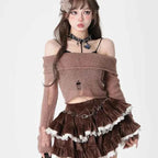 Brown Corduroy Cake Skirt Autumn-Winter Korean Style Girls