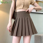 Brown preppy knit vest with white shirt and pleated skirt, product photo 6