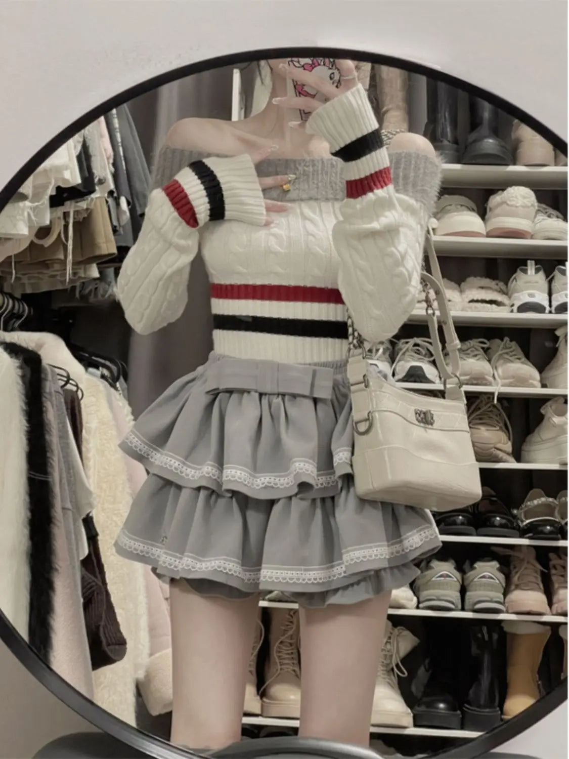 Women Top Sweet College Style Patchwork Knit Sweater Off - Vusy Kawaii Shop