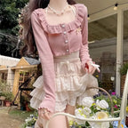 Kawaii Sweet Ruffles Square Collar Long Sleeve Cardigan Coat - Vusy Kawaii Shop