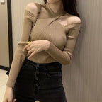 Cross Neck Halter Knit Pullover Warm Off-Shoulder Sweater - Vusy Kawaii Shop