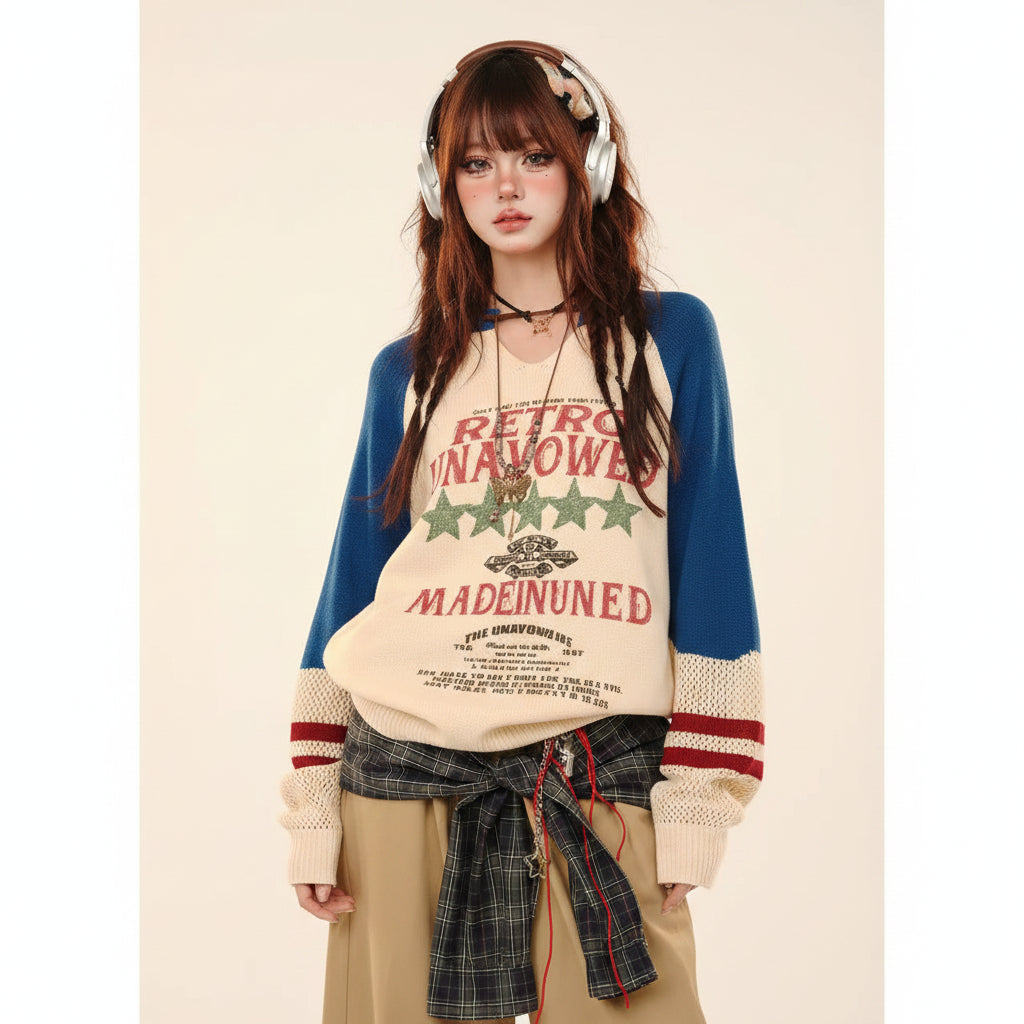 Blue College Sstyle Loose Sweater Autumn Fashion Slim Lazy - Vusy Kawaii Shop