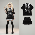 Damen Japanischer Cartoon-Druck Top Streetwear Matrosenkragen