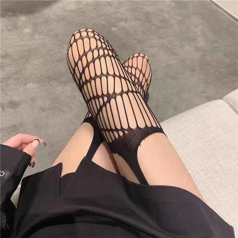 Gothic Bat Long Sexy Fishnet Stockings Women Harajuku Alternative Mesh Bat Tights Lingerie Skin Thigh High Garters Hosiery