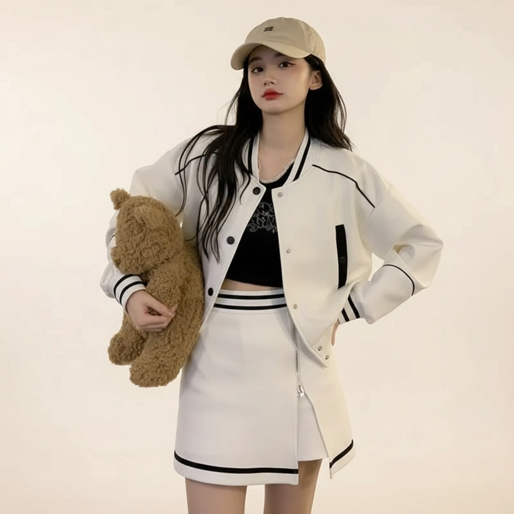 Streetwear Skirt Outfits Fashion Korean Two Piece Sets Women - Vusy Kawaii Shop