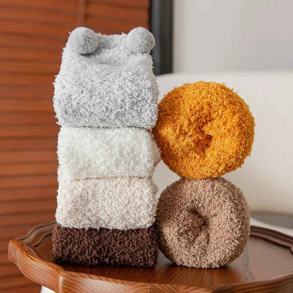 5/6/12 PCS Cartoon Animal Socks Women Warm Plush Mid-calf Sock 6 Colors Fleece Sock Set Home Floor Sleeping Winter