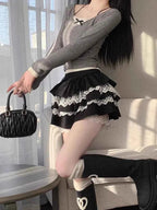 Kawaii Sweet Design Lace Patchwork Cake Skirt Spring Summer