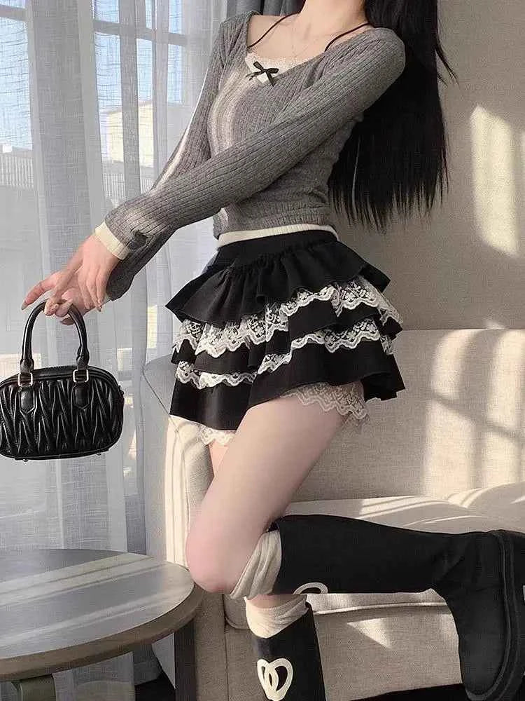 Kawaii Sweet Design Lace Patchwork Cake Skirt Spring Summer