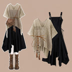 Elegant Knit Top Flowy Dress Spring Autumn Set - Vusy Kawaii Shop
