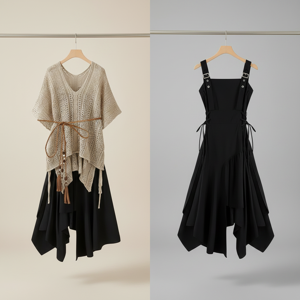Elegant Knit Top Flowy Dress Spring Autumn Set - Vusy Kawaii Shop