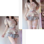 Kawaii Sweet Bow Puff Sleeve Sailor Collar Blouse Patchwork - Vusy Kawaii Shop