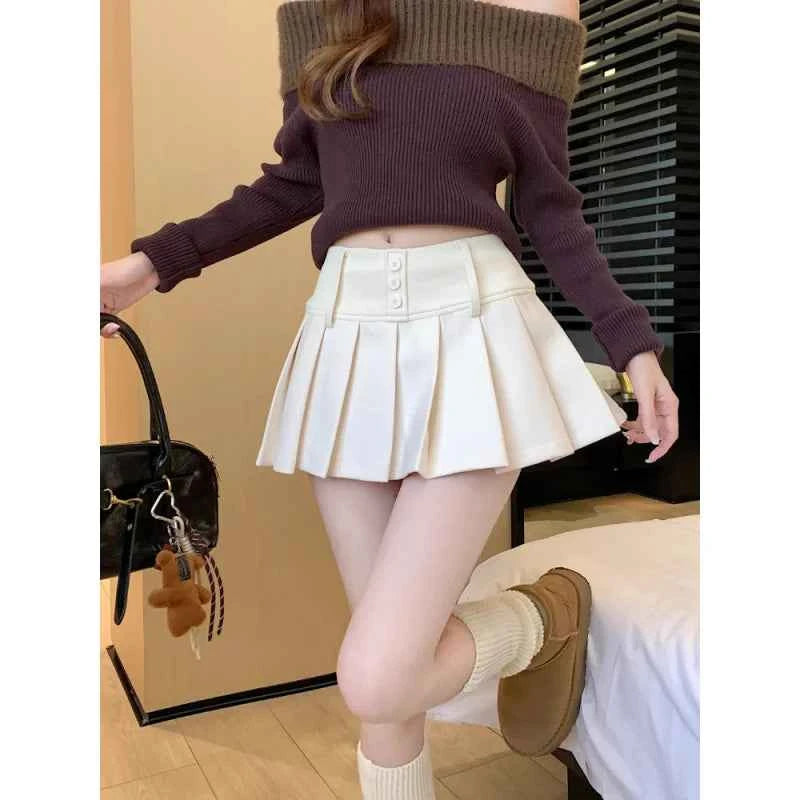 Vintage Patchwork Pleated Sexy Slim A-Line Skirt Women