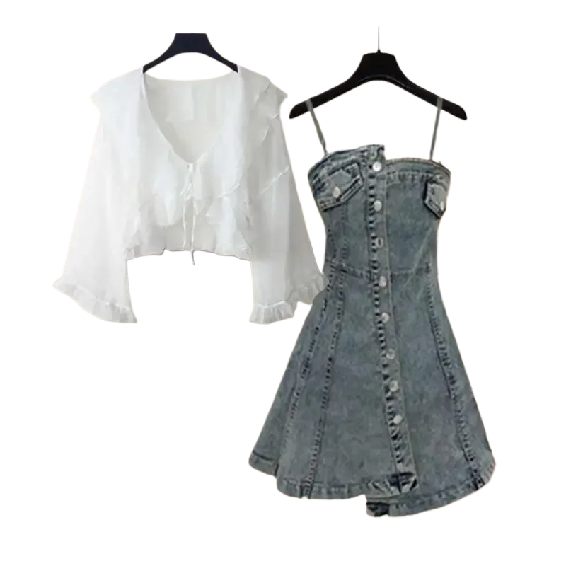 Denim Skirt Elegant Sunscreen Shirt Korean Spring-Summer - Vusy Kawaii Shop