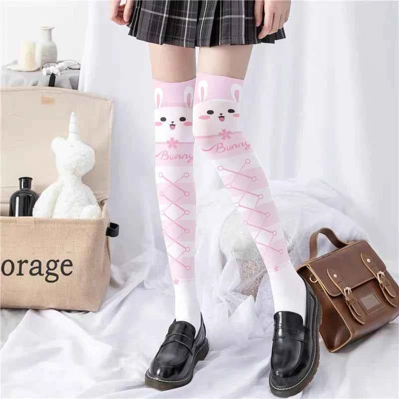 Japanese Sweet Mori Lolita Thigh Stockings Cute Angel Unicorn Kawaii Loli Soft Girl Over The Knee Stockings Halloween Role Play