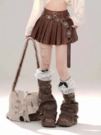 Coffee Colored Fluffy Half Skirt Women A-Line Girl Pleated