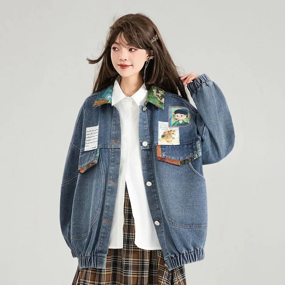 Retro Jeans Jacket Spring and Autumn French Art Jacquard Bow - Vusy Kawaii Shop