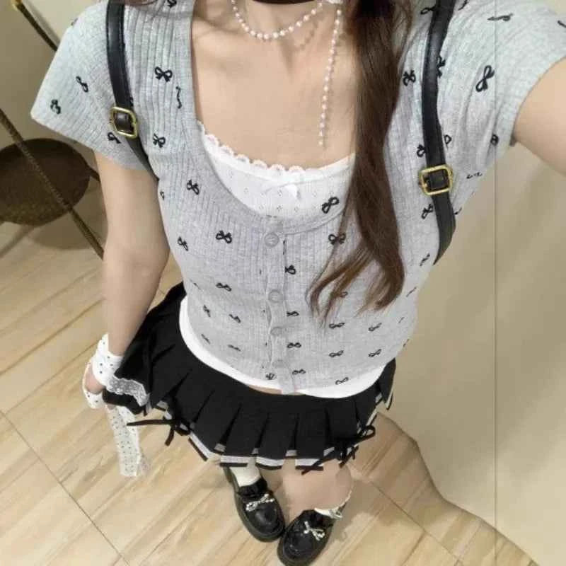 Fashion Sweet Bow Ruched A-Line Skirt High Waist Lace Cake