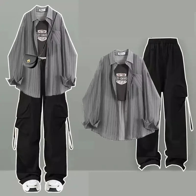Summer Korean Striped Sunscreen Shirt Suspender and Wide Leg - Vusy Kawaii Shop