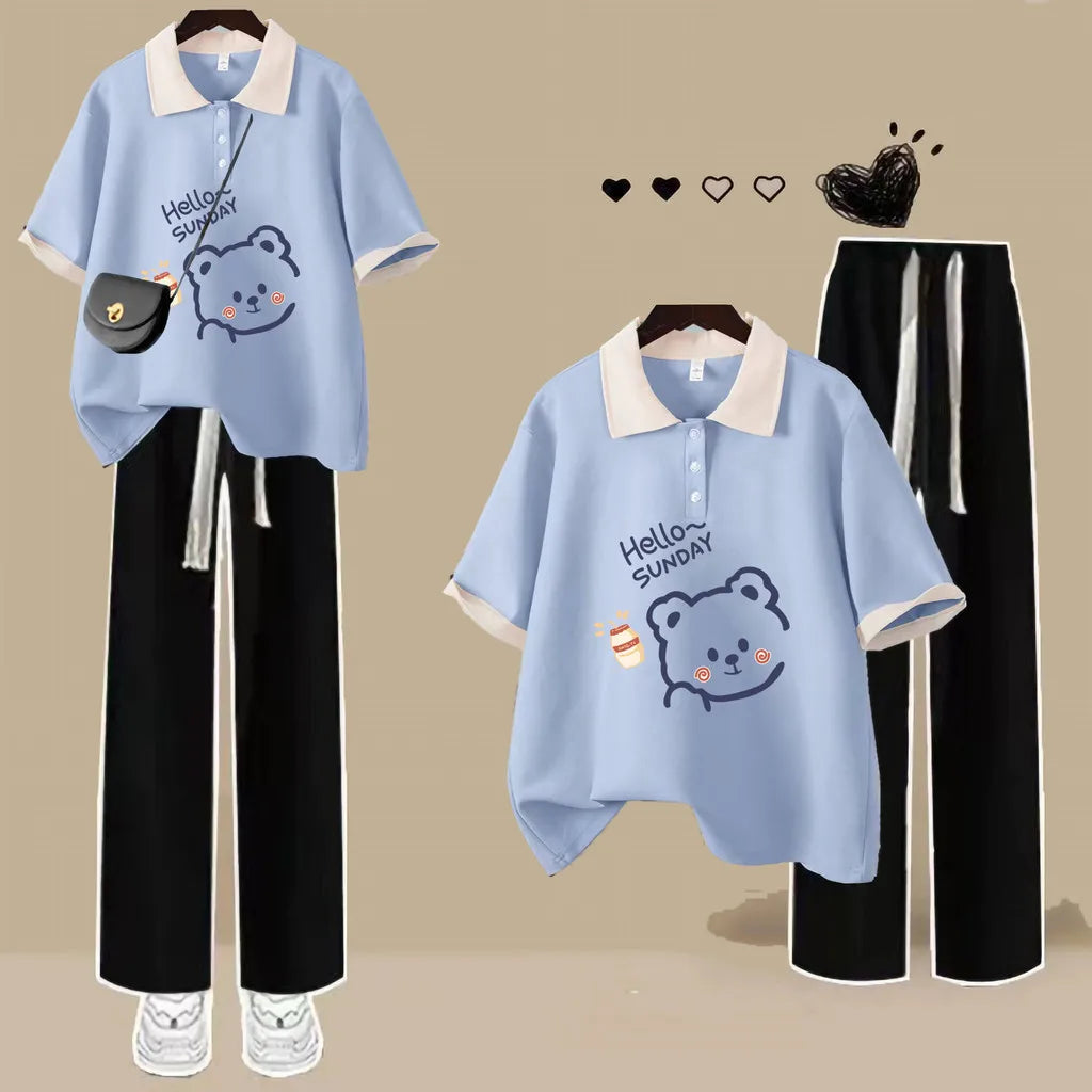 Fashion Polo Neck Short Sleeved T-Shirt Cute Teddy Bear - Vusy Kawaii Shop