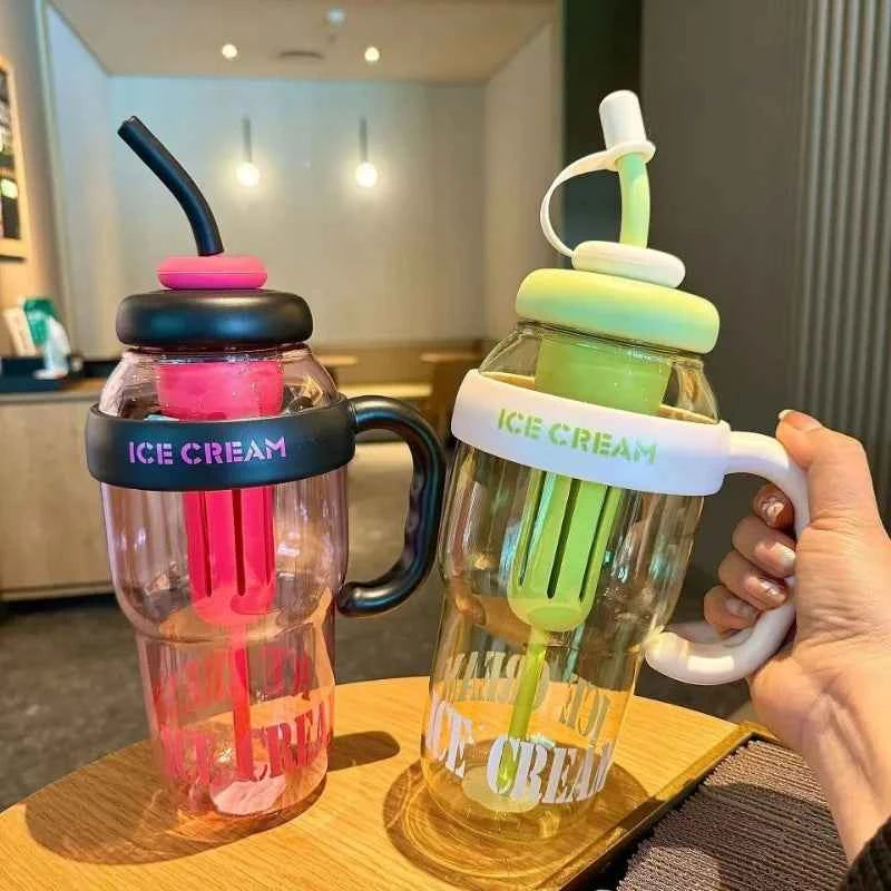 Trendy Oversized Tumbler - 32oz Summer Cup with Straw & Leakproof Lid - Cute Lucky Print Design for Travel, Beach & Outdoor