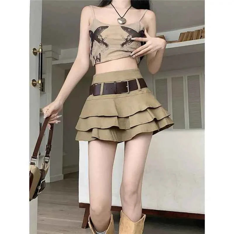 American Retro Tiered Cake Skirts Women Classic Gothic