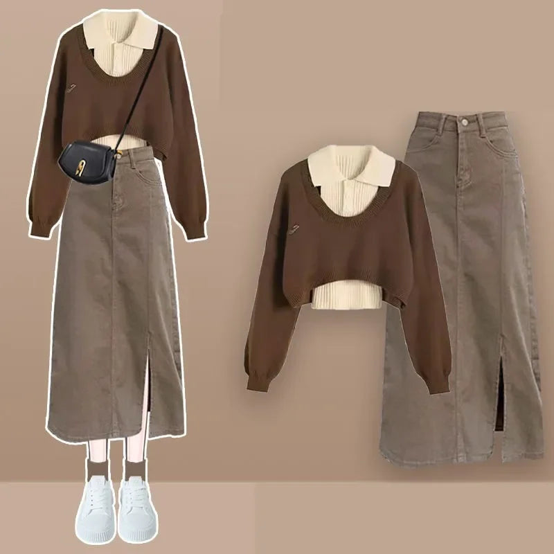 Women Spring Autumn Vintage Knit Sweater, Vest and Denim - Vusy Kawaii Shop