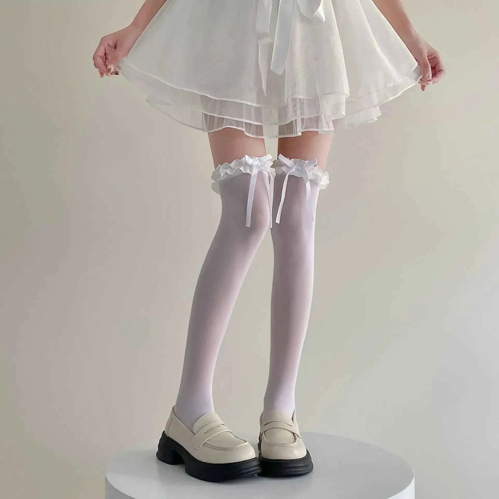 Women Korean Girls JK Silk Sock Fashion Heart Bowknot Calf Sock for Children Kids Summer JK Thin Soft Breathable Kids Stockings