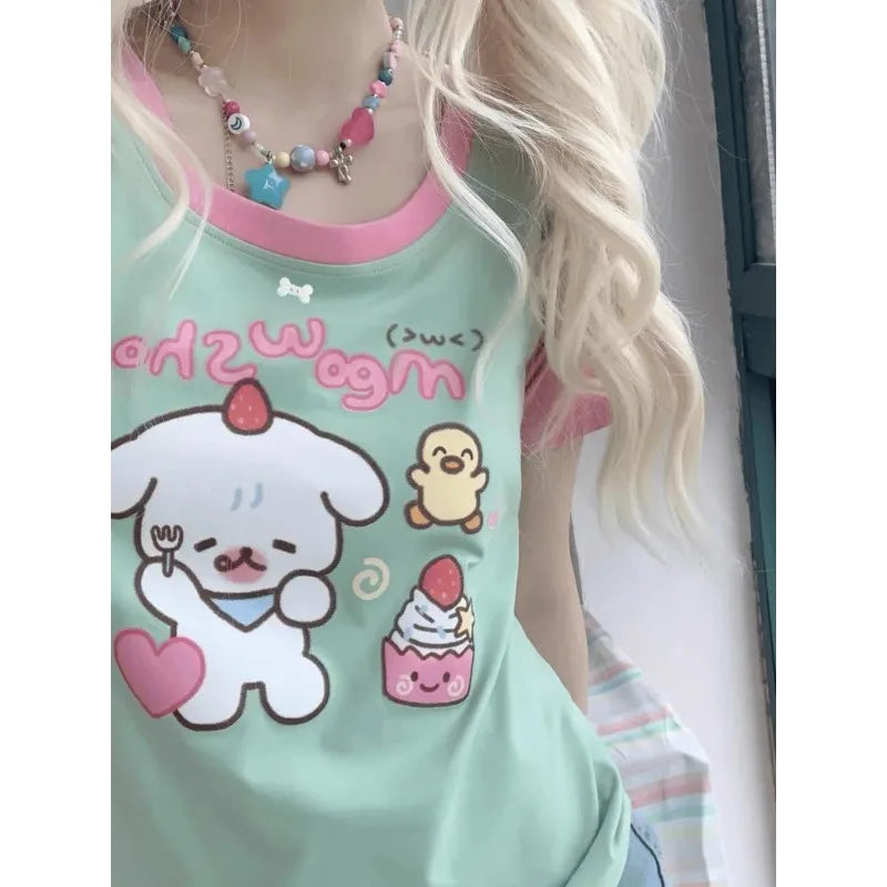 Japanese Cute Sweet Short-Sleeved T-Shirt Summer Gilrs Loose - Vusy Kawaii Shop