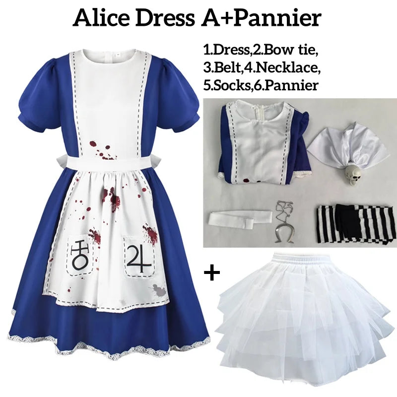 Alice Madness Returns bloody dress set A with pannier accessories, front view