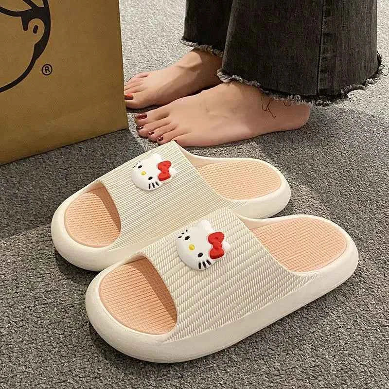 Sanrios Hello Kittys Slippers Soft Flat Shoes Women Cartoon Cute Home Slipper Anti Slip Female Summer Sweet Sandals Casual Shoes