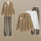 Fashion Suit Korean Elegant Knitting Sweater and White Long - Vusy Kawaii Shop
