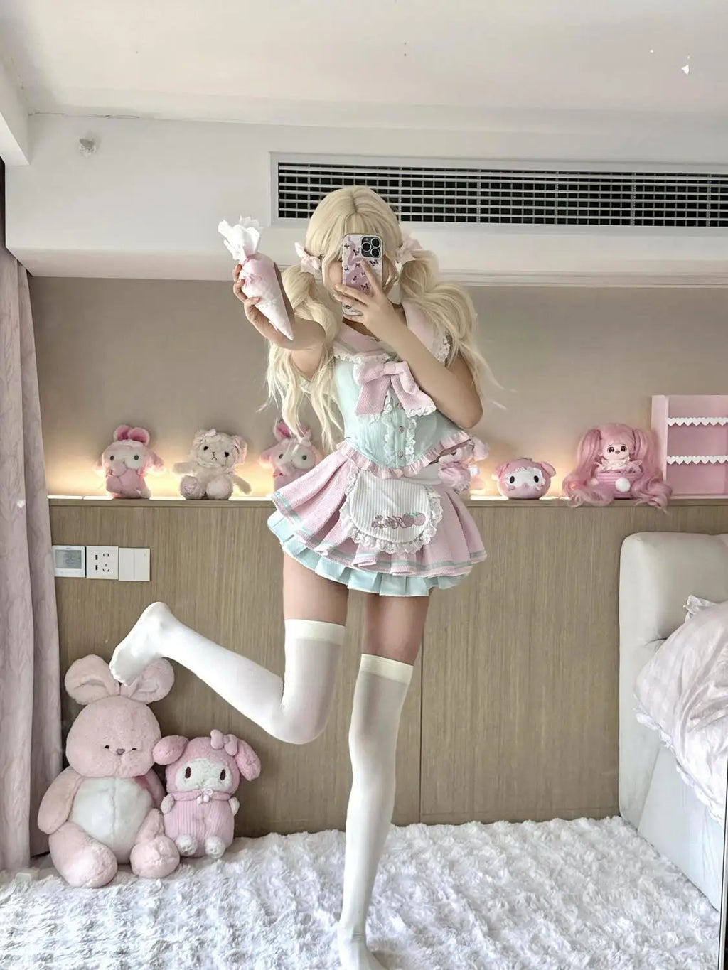 Bow Sailor Collar Lace Short Sleeved Shirt and High Slim - Vusy Kawaii Shop
