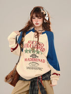 Blue College Sstyle Loose Sweater Autumn Fashion Slim Lazy - Vusy Kawaii Shop