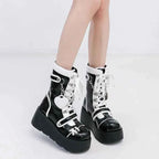Lolita Thick Sole Boots Y2K Versatile Punk Motorcycle Thick Sole Mid Barrel Boots Women's Cute Spicy Girl Motorcycle Boots