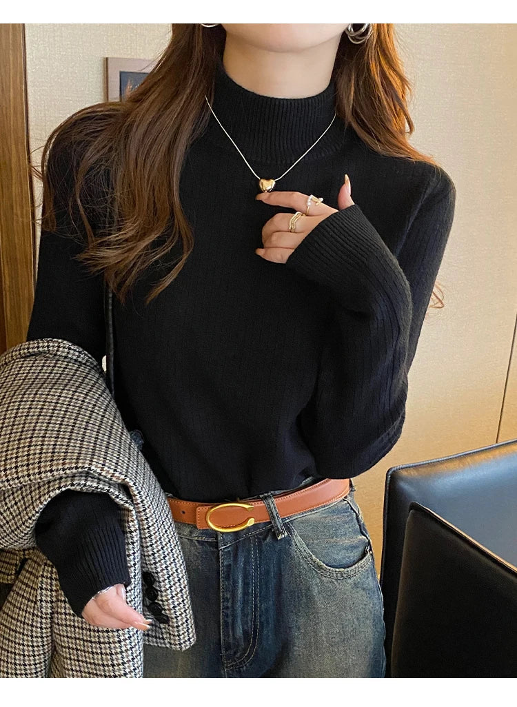 Thermal Knitted Shirt Retro Red Turtleneck Sweater - Vusy Kawaii Shop