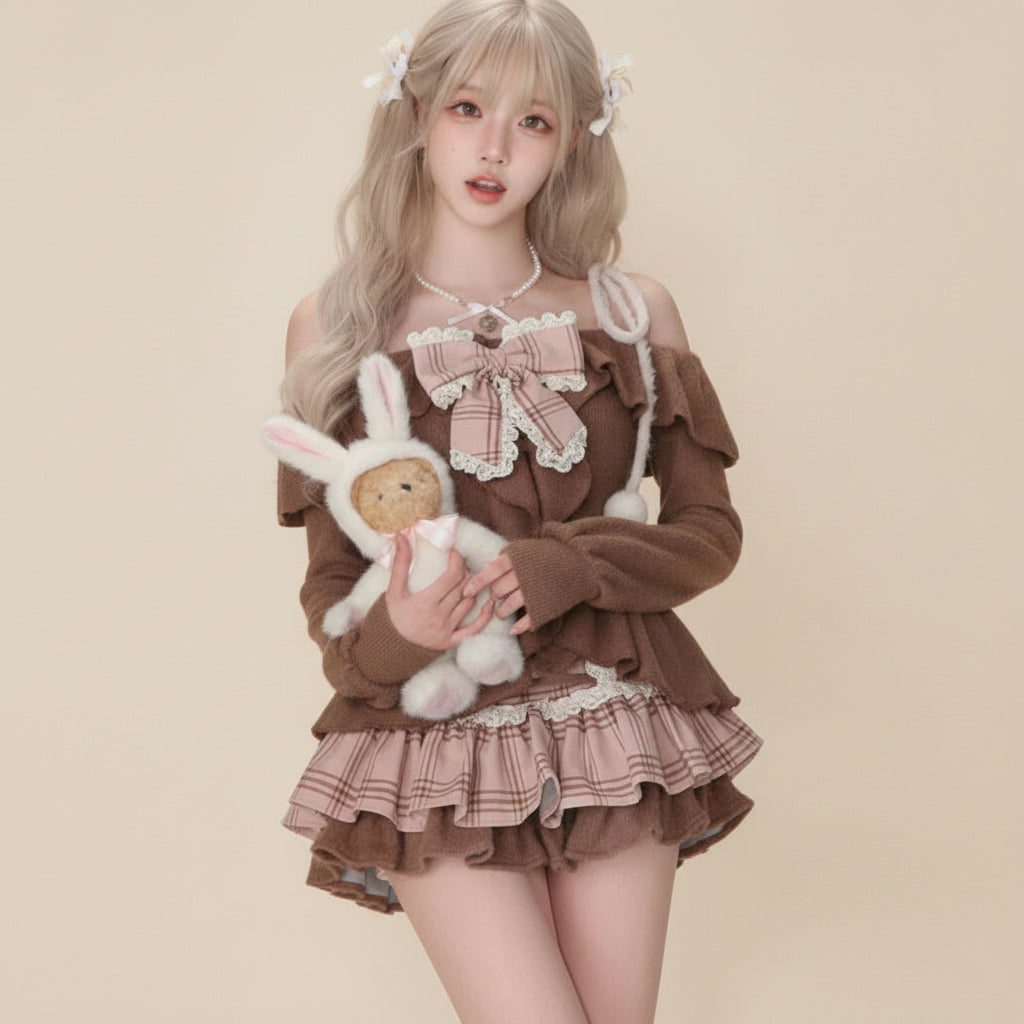 Japanese Sweet Lolita 2 Piece Sets Women Retro Off Shoulder - Vusy Kawaii Shop
