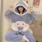 New Autumn Winter Sanrios My Melody Coral Velvet Pajamas Women Kuromi Cinnamoroll Thicken Hooded Cartoon Cute Home Clothes Suit