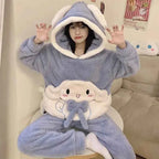 New Autumn Winter Sanrios My Melody Coral Velvet Pajamas Women Kuromi Cinnamoroll Thicken Hooded Cartoon Cute Home Clothes Suit