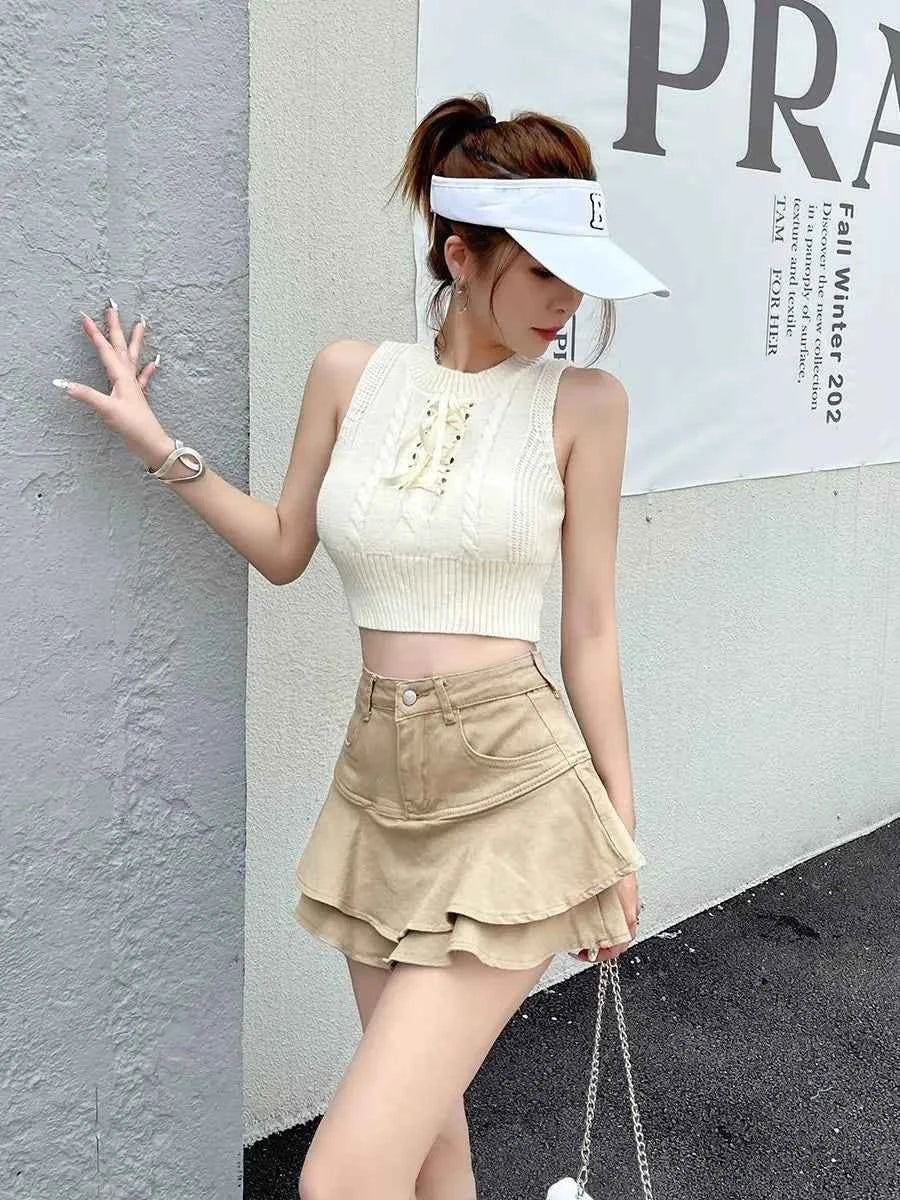 Mini Skirts Vintage High Waist Women Pleated Skirt Chic