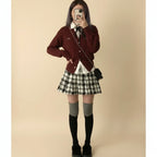Autumn Winter Wine Red Waist Slim Fit Knitted Sweater - Vusy Kawaii Shop