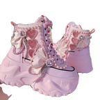 Lolita's Original Thick Soled Boots Women's Pink High Rise Short Boots Sweet Diamond Inlaid Fairy New High Top Single Shoes