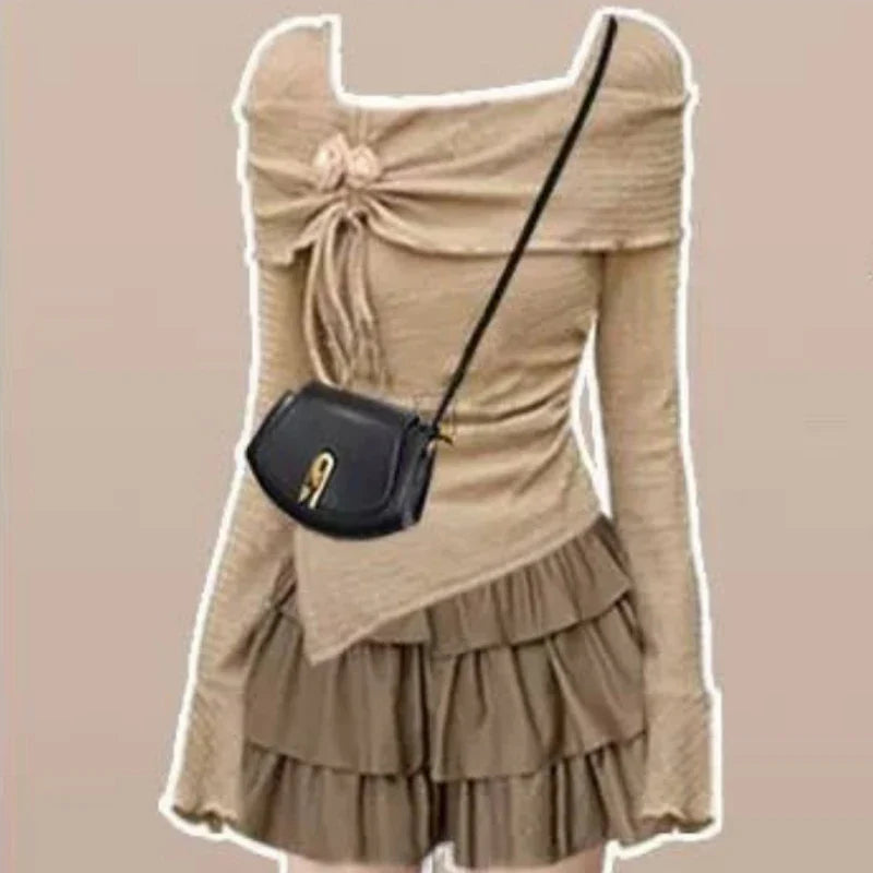 Autumn Harajuku Two Pieces Set Sweet 3D Flower Drawstring - Vusy Kawaii Shop