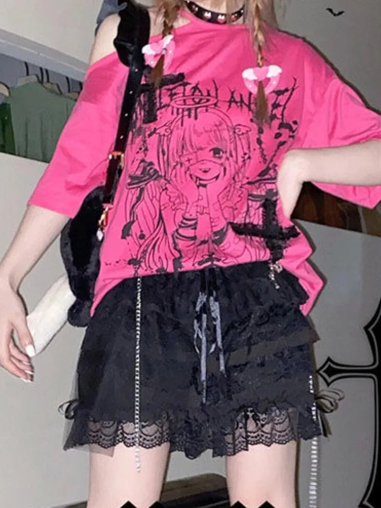Oversized Streetwear Punk Hollow Out Tops Aesthetic Cartoon - Vusy Kawaii Shop