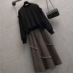 Women Winter Vintage Chic Sweater Plaid Skirts Lady Black - Vusy Kawaii Shop