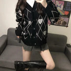 Women Heart Pattern Jacquard Sweater Long Sleeve Love Style - Vusy Kawaii Shop