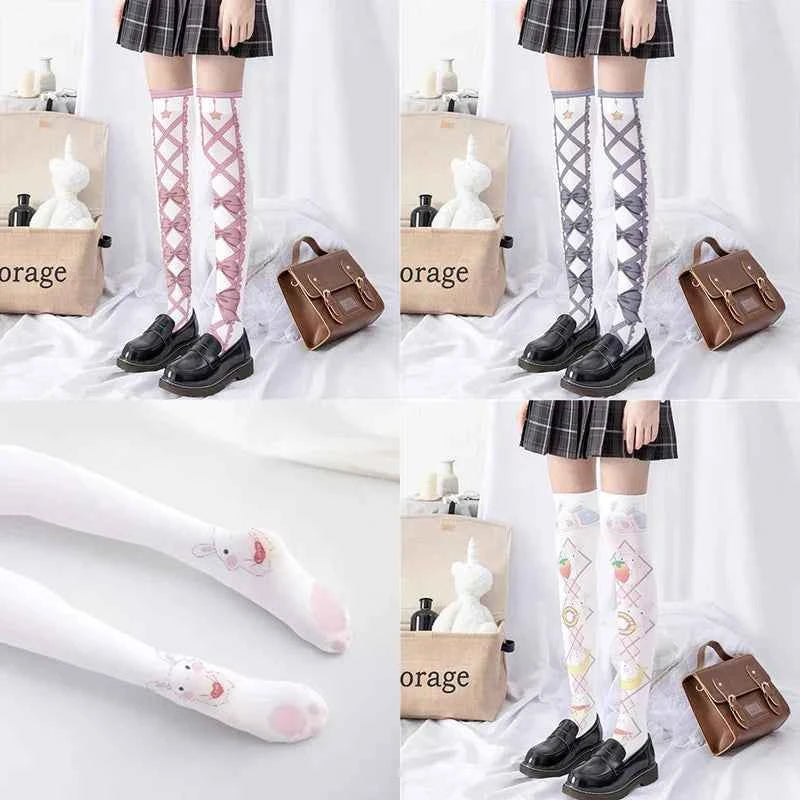 Japanese Sweet Mori Lolita Thigh Stockings Cute Angel Unicorn Kawaii Loli Soft Girl Over The Knee Stockings Halloween Role Play