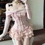 Women's Sweet Lace-Trim Top & Mini Skirt Set